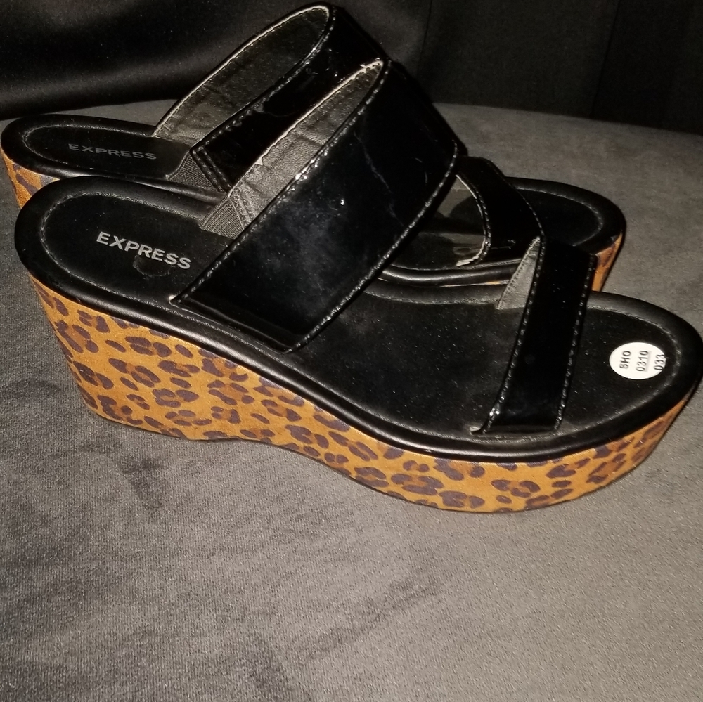Express leopard print wedge sandals